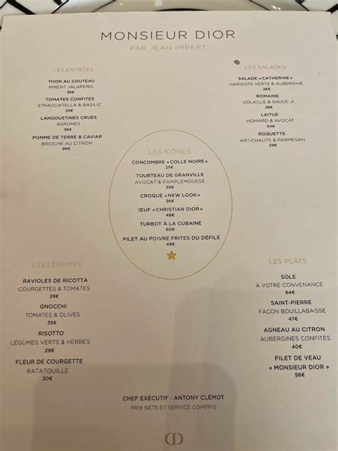 cafe dior menu paris.